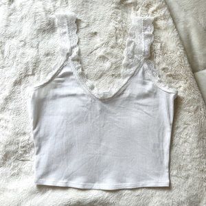 White Lace Lined Cropped Tank | Size S | Never Worn